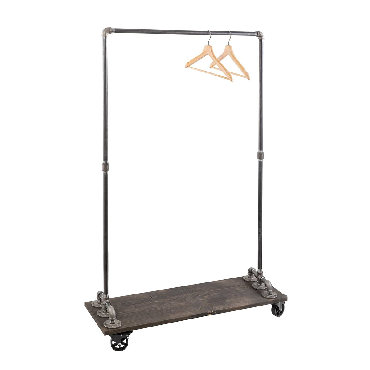 59 ½ in. Rolling Single Rod Clothing Rack with Wood Shelf, Boulder Black – Consulate X, view 1 of 9