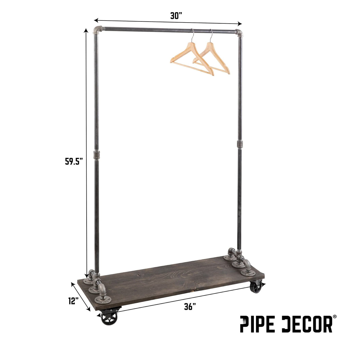 59 ½ in. Rolling Single Rod Clothing Rack with Wood Shelf, Boulder Black – Consulate X, view 2 of 9