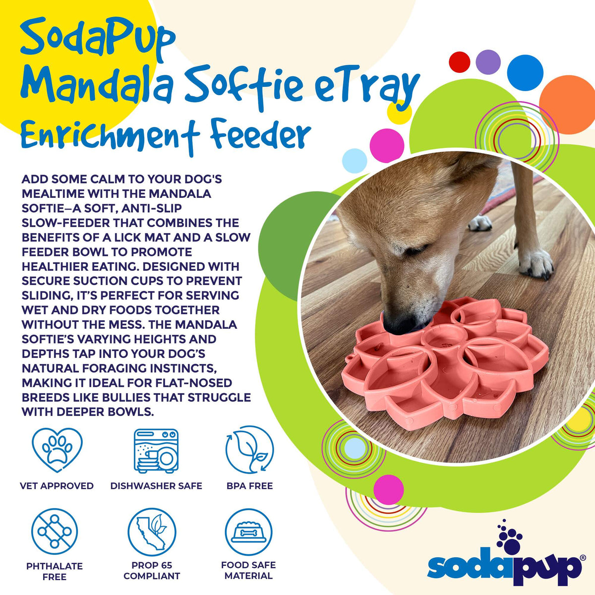 Mandala Softie eTray Shallow Slow Feeder Dog Bowl with Suction Cups |  USA Made – Consulate X, view 6 of 10