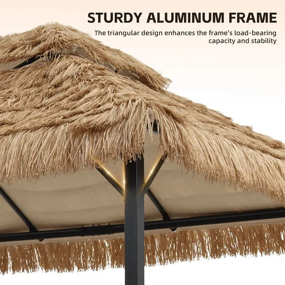 Ainfox 10x13 FT Imitation Straw Patio Gazebo-Heavy Duty Metal Frame Double Tier Ventilated Roof Outdoor Tiki Hut Shade Canopy for Backyard Pool Deck – Consulate X, view 5 of 9