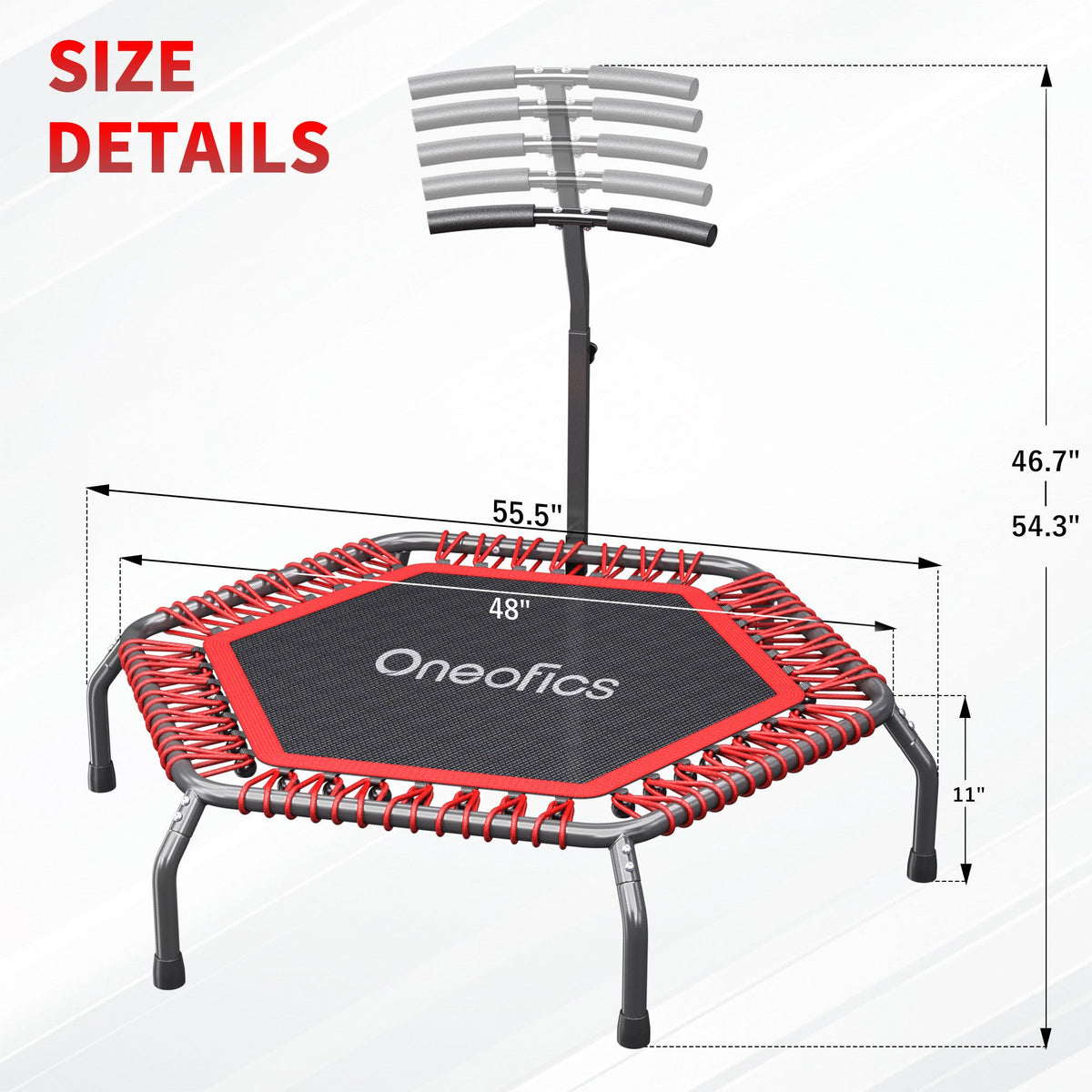 Oneofics 48”Trampoline, Foldable Fitness trampoline for Adults and Kids, Exercise Workout Rebounder Trampoline with Adjustable Handle, Max Load 550lbs – Consulate X, view 3 of 5