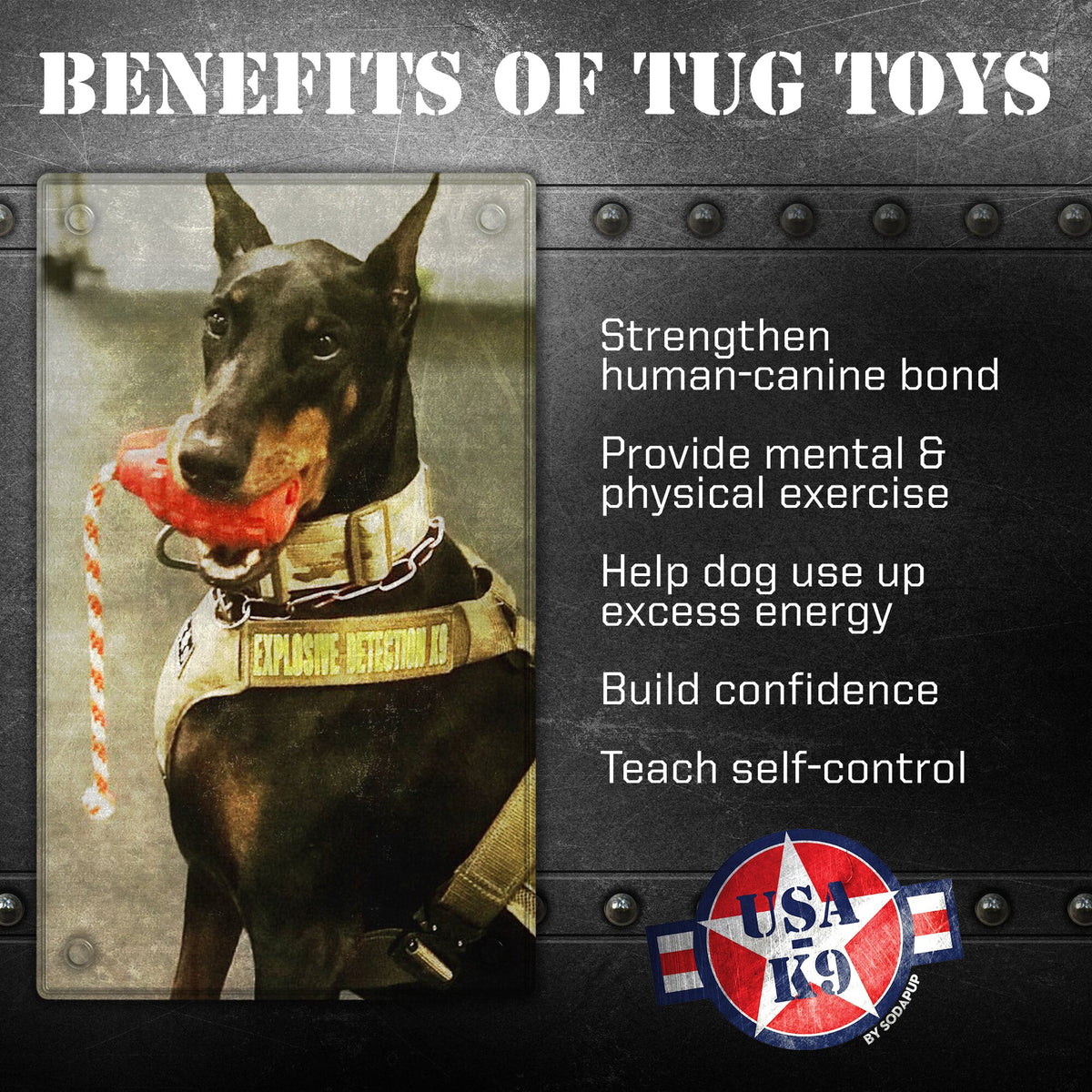 USA-K9 Grenade Shaped Rubber Dog Toy - Chew, Treat Dispenser & Tug Toy | USA – Consulate X, view 4 of 9