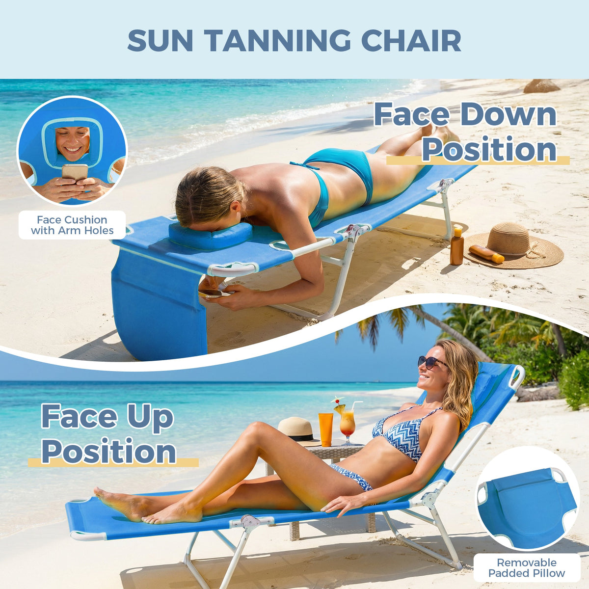 Ainfox 2PCS Folding Chaise Lounge Chair, Patio Sun Tanning Lounger Reclining Back – Consulate X, view 7 of 12