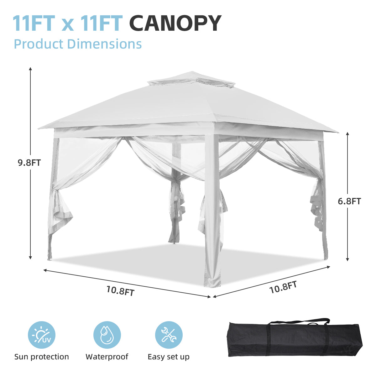 Ainfox 11ft x 11ft Heavy Duty Pop Up Gazebo Outdoor Canopy Shelter Instant Patio Gazebo Sun Shade Canopy Tent for Lawn Garden Backyard Deck – Consulate X, view 3 of 19