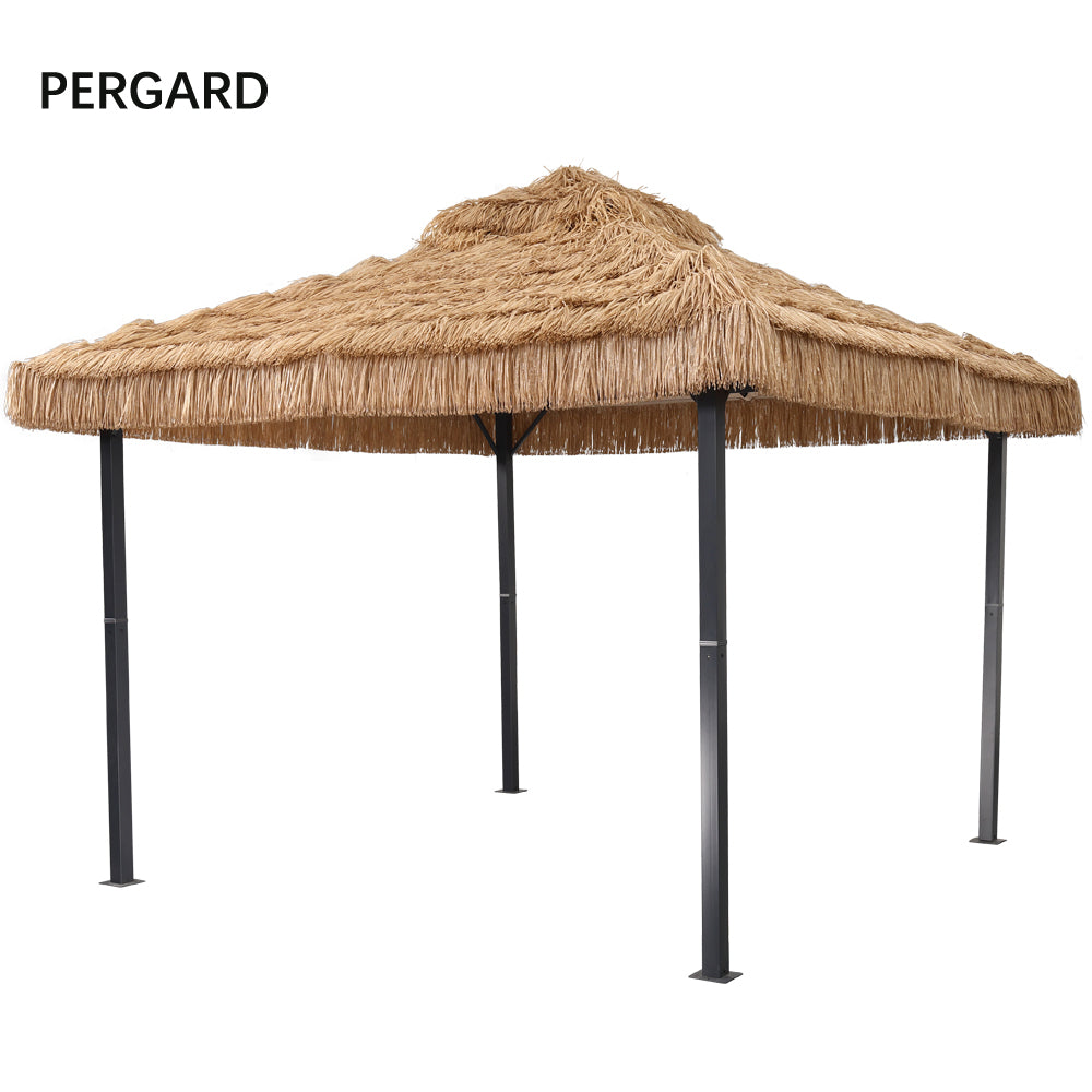 Pergard 10' x 10'FT Straw Canopy, Imitation Straw 4-Corner Gazebo Canopy – Consulate X, view 1 of 4