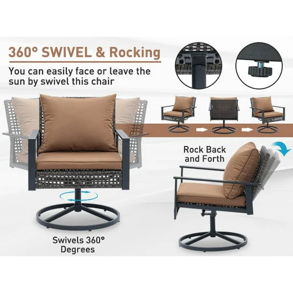 Ainfox 4-Piece Outdoor Patio Furniture Sofa Set, Includes 2 Swivel Glider Chairs,1 Tempered Glass-top Coffee Table and 1 Rocking Loveseat – Consulate X, view 5 of 13