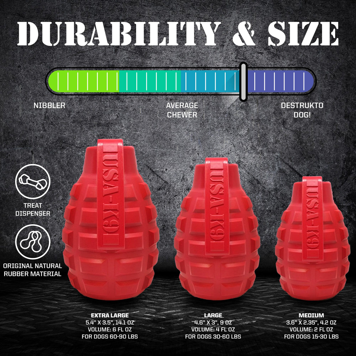 USA-K9 Grenade Shaped eDispenser Durable Dog Chew Toy & Treat Dispenser - Magnum Black – Consulate X, view 6 of 8
