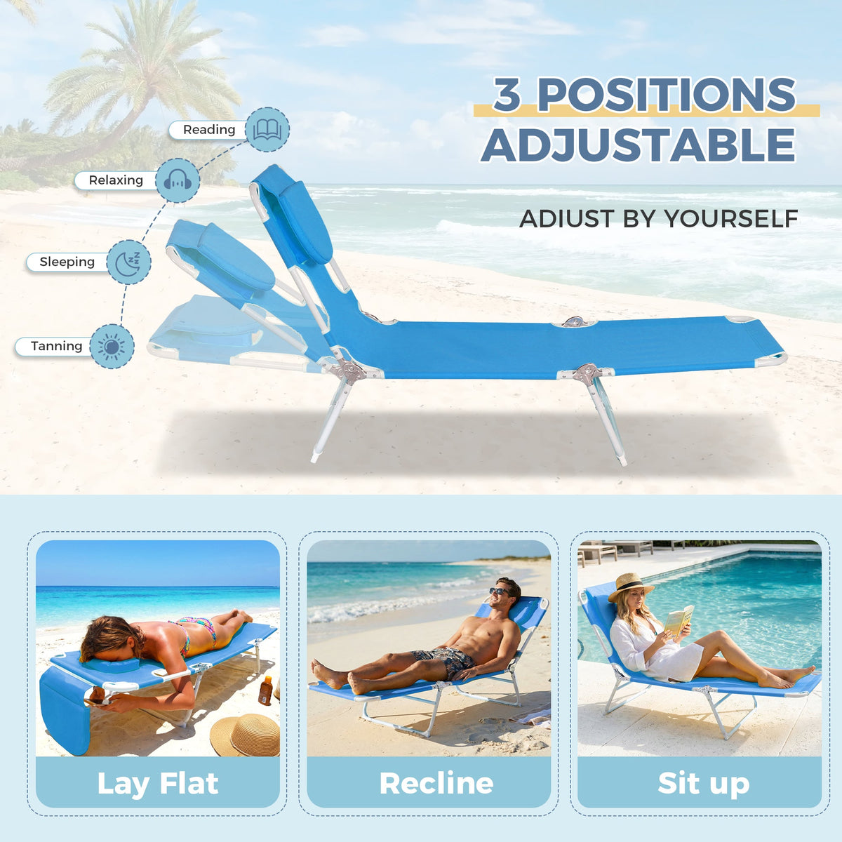 Ainfox 2PCS Folding Chaise Lounge Chair, Patio Sun Tanning Lounger Reclining Back – Consulate X, view 8 of 12