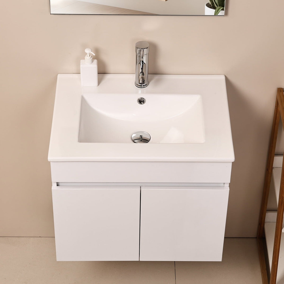 Ainfox Wall Mounted Bathroom Vanity with Ceramic Top and Sink, Storage Cabinet, Faucet Combo Set – Consulate X, view 4 of 10