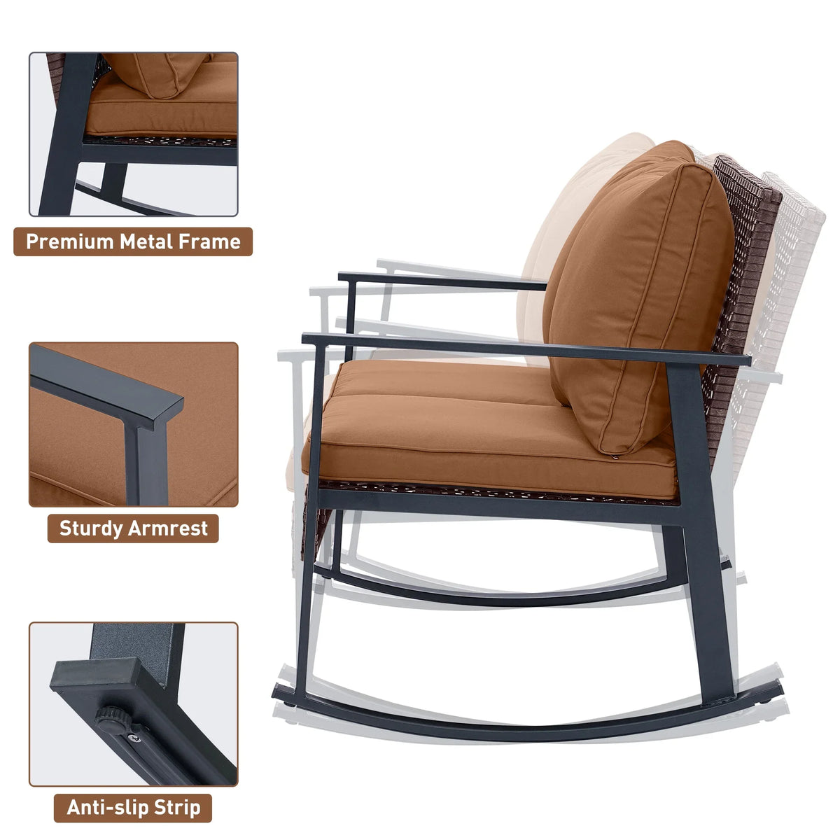 Ainfox 4-Piece Outdoor Patio Furniture Sofa Set, Includes 2 Swivel Glider Chairs,1 Tempered Glass-top Coffee Table and 1 Rocking Loveseat – Consulate X, view 6 of 13