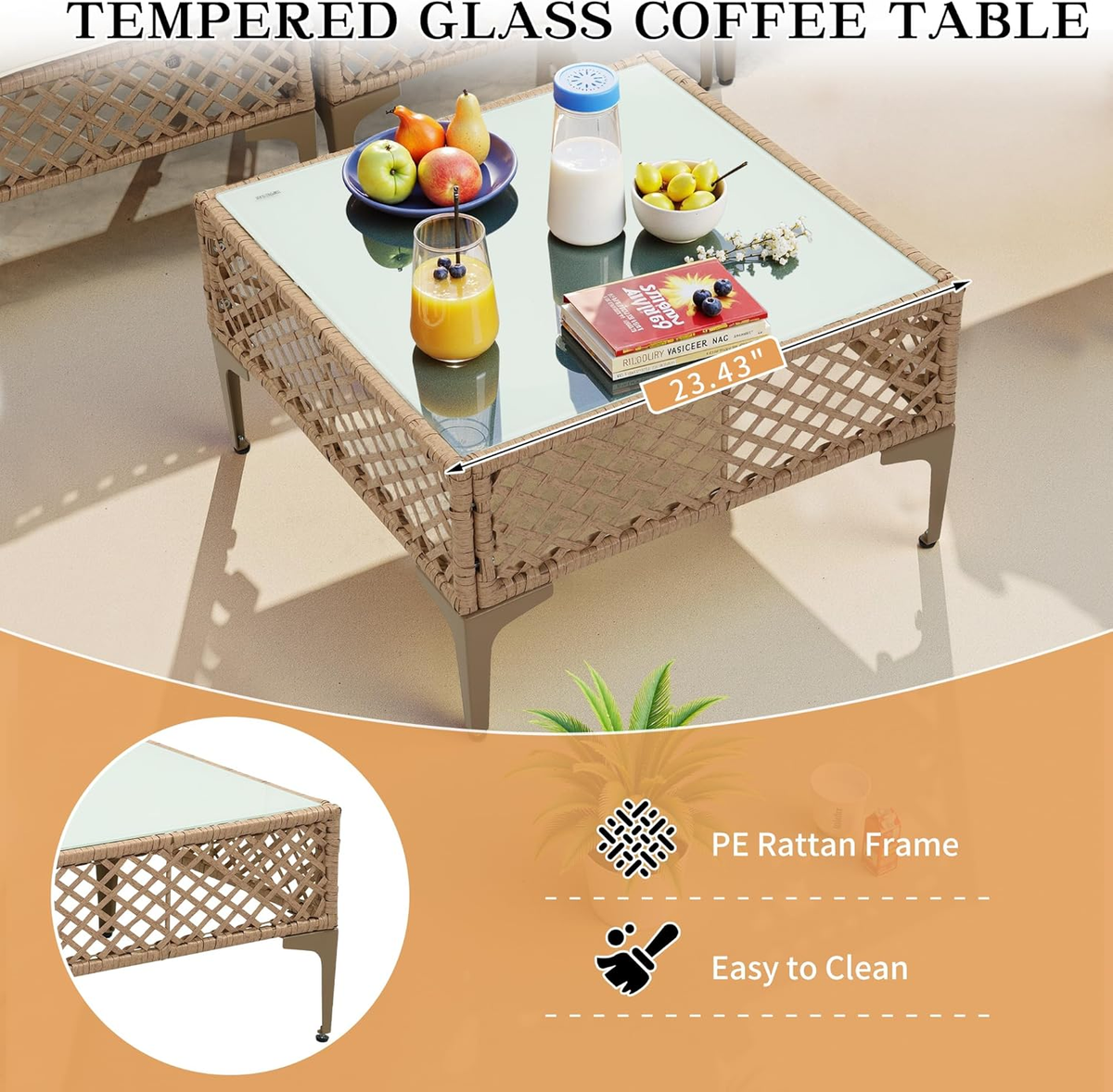 Ainfox 7 Pieces Outdoor Wicker Modular Patio Sectional Set with Thick Cushions & Tempered Glass Table – Consulate X, view 7 of 13