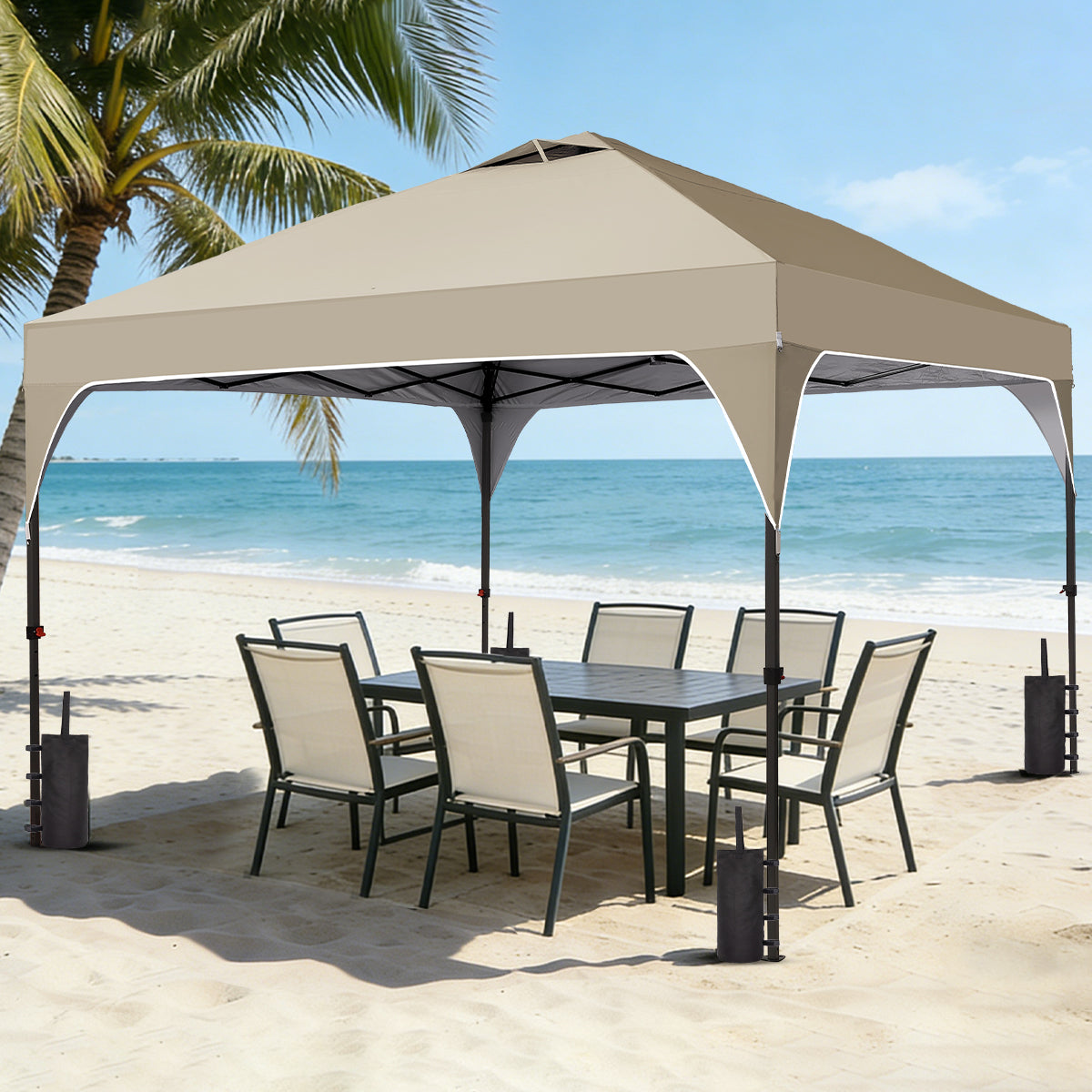 Ainfox 8ft x 8ft Pop Up Canopy Beach Tent with One Push Set up Easy Outdoor Sun Shade for Events, Parties, Camping – Consulate X, view 7 of 11