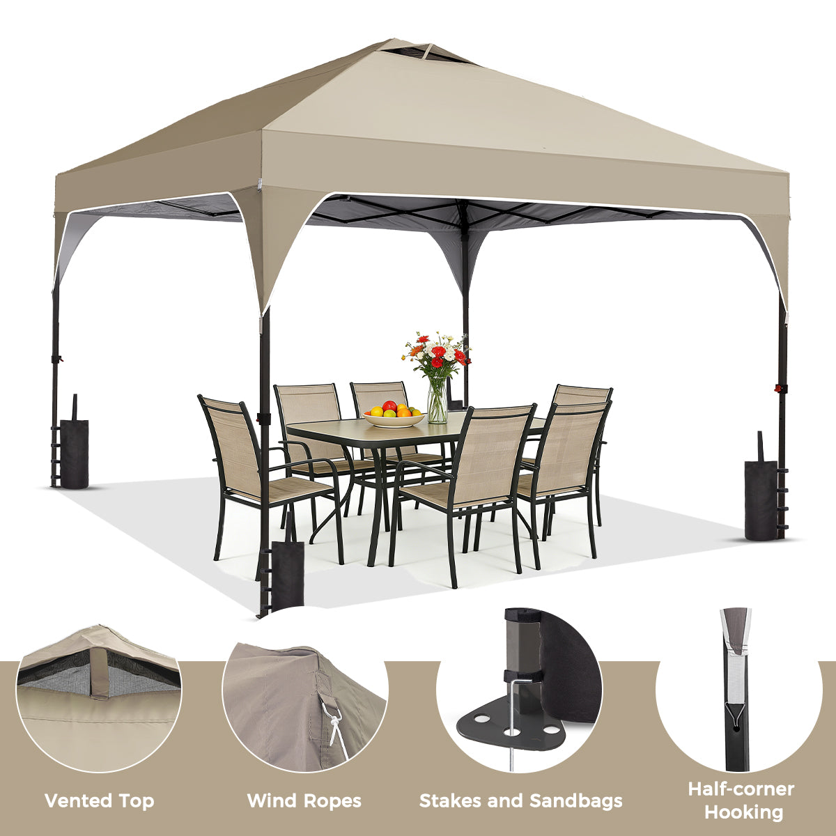 Ainfox 8ft x 8ft Pop Up Canopy Beach Tent with One Push Set up Easy Outdoor Sun Shade for Events, Parties, Camping – Consulate X, view 9 of 11