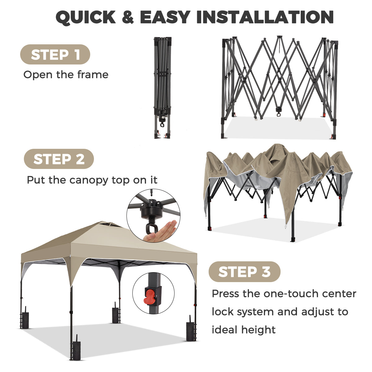Ainfox 8ft x 8ft Pop Up Canopy Beach Tent with One Push Set up Easy Outdoor Sun Shade for Events, Parties, Camping – Consulate X, view 11 of 11