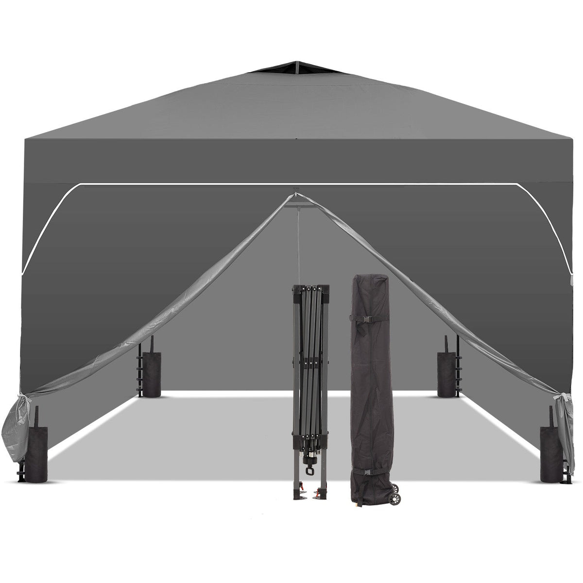 Ainfox 12ftx12ft Pop Up Canopy Tent with 4 Sidewalls One Push Tent Canopy with Wheeled Carry Bag, 8 Stakes and 4 Ropes – Consulate X, view 7 of 20