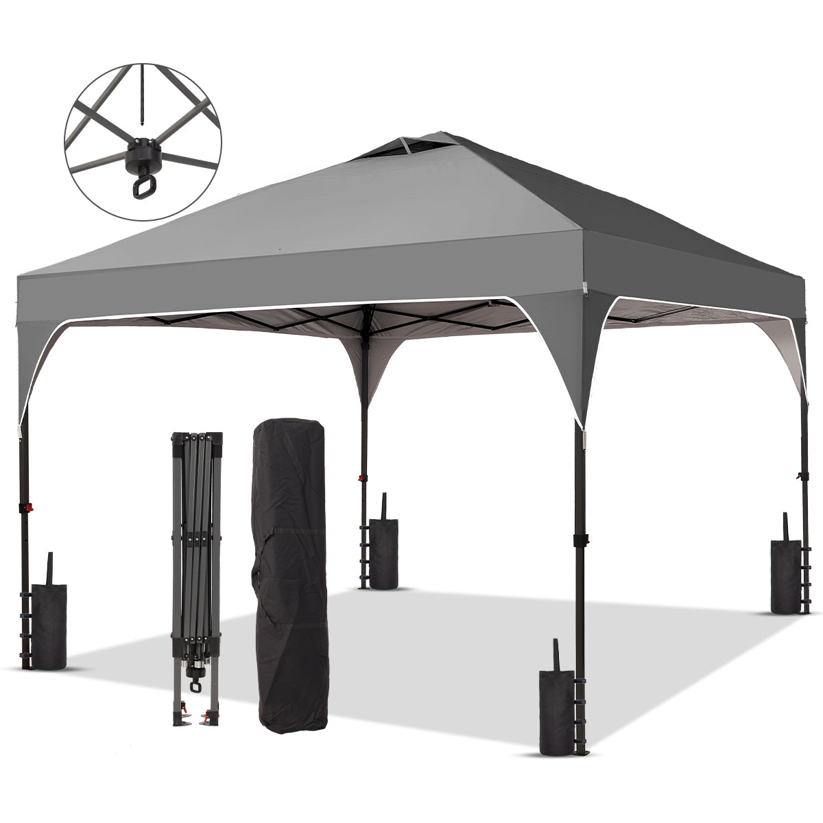 Ainfox 10ft x 10ft Pop Up Canopy Beach Tent with One Push Set up Easy Outdoor Sun Shade for Events, Parties, Camping – Consulate X, view 4 of 5