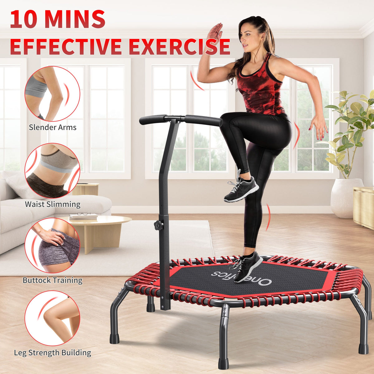 Oneofics 48”Trampoline, Foldable Fitness trampoline for Adults and Kids, Exercise Workout Rebounder Trampoline with Adjustable Handle, Max Load 550lbs – Consulate X, view 5 of 5