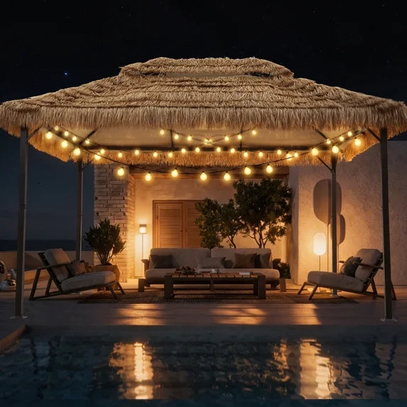 Ainfox 10x13 FT Imitation Straw Patio Gazebo-Heavy Duty Metal Frame Double Tier Ventilated Roof Outdoor Tiki Hut Shade Canopy for Backyard Pool Deck – Consulate X, view 7 of 9