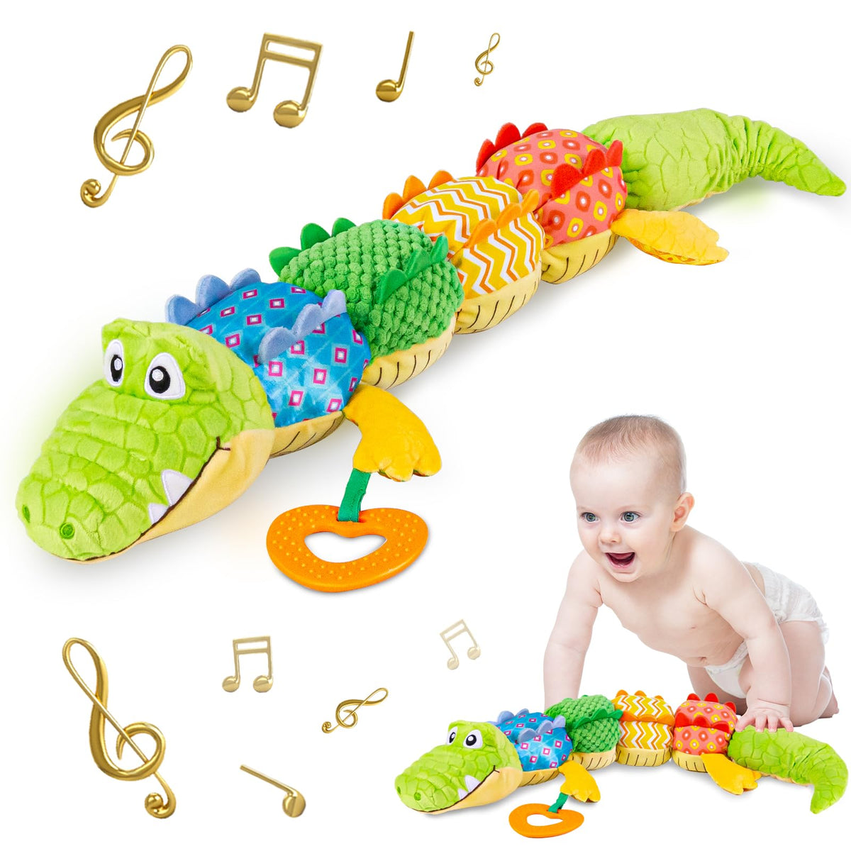 The Cuddle Croc, Musical Stuffed Infant Activity Toy with Teether, Rattle & Crinkles – Consulate X, view 1 of 8