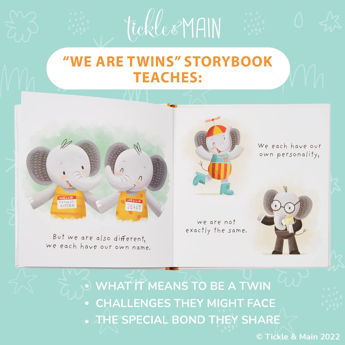 Baby Twins Gift Set - Keepsake Book & 2 Plush Elephant Rattles – Consulate X, view 5 of 6