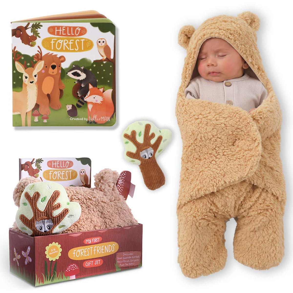 Sweet Bear Swaddle Blanket Newborn Gift Set with Storybook & Tree Rattle – Consulate X, view 1 of 6