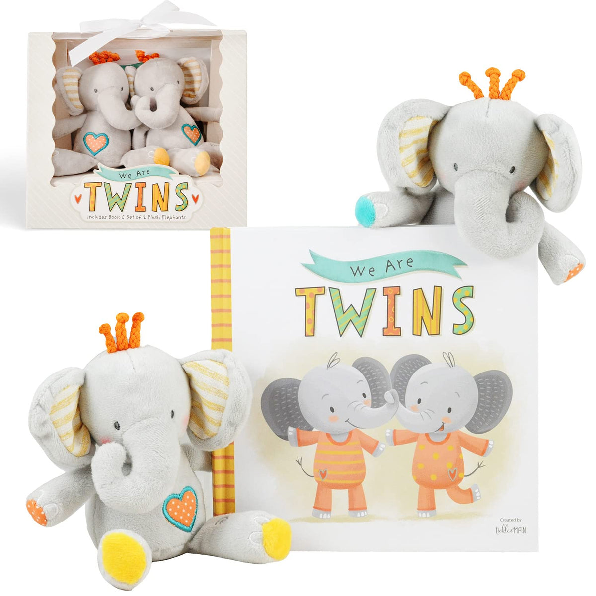Baby Twins Gift Set - Keepsake Book & 2 Plush Elephant Rattles – Consulate X, view 1 of 6