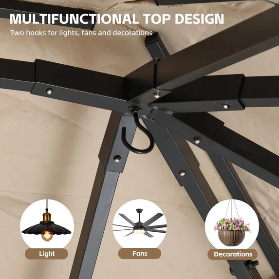 Ainfox 10x13 FT Imitation Straw Patio Gazebo-Heavy Duty Metal Frame Double Tier Ventilated Roof Outdoor Tiki Hut Shade Canopy for Backyard Pool Deck – Consulate X, view 8 of 9