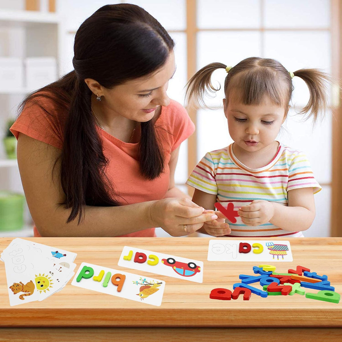 Little Spellers ABC Word Builder Wooden Letter Matching Game with 52 Wooden Letters 56 Word Cards for Kids Ages 3 to 6 – Consulate X, view 2 of 8