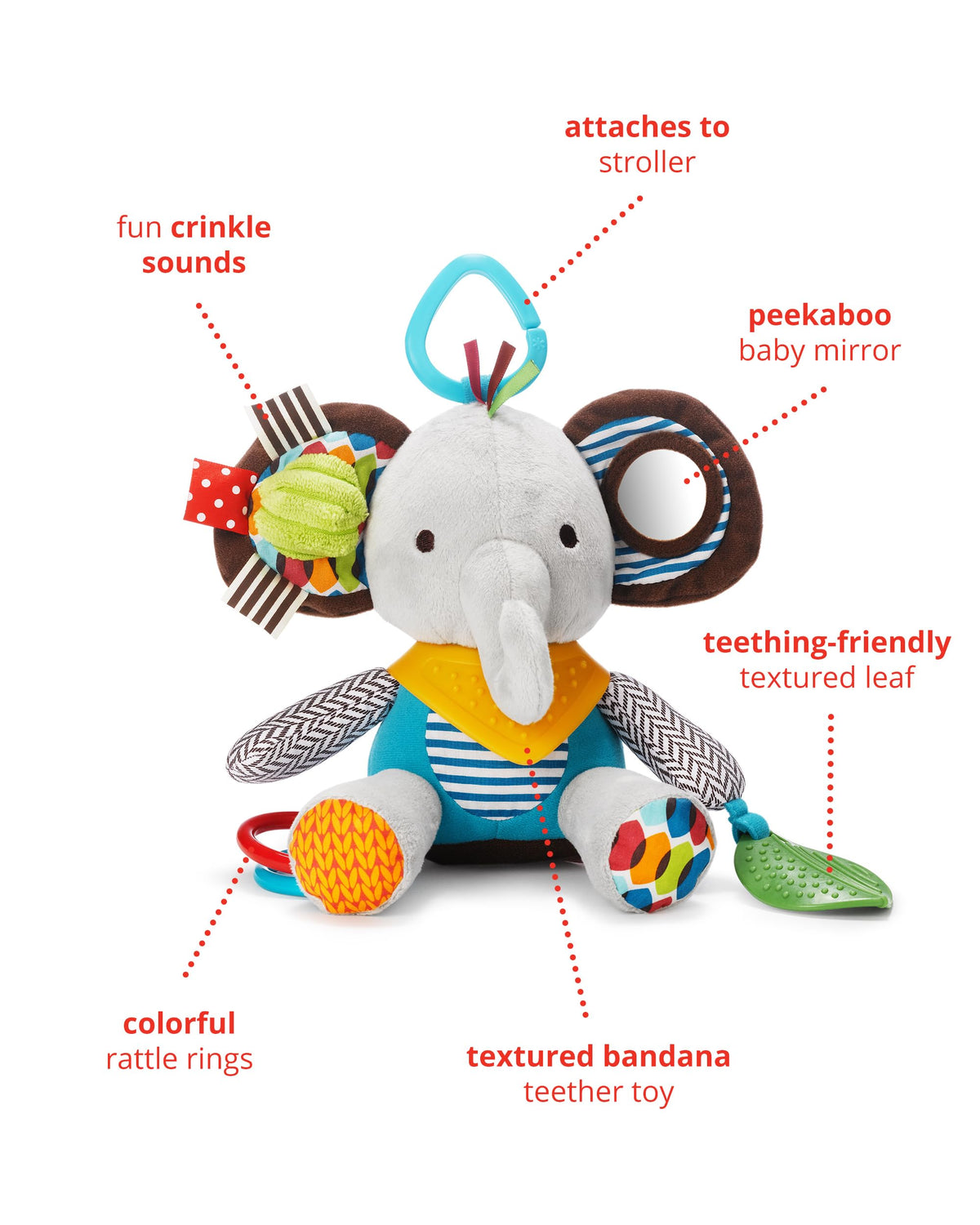 Elephant Teether with Rattles, Crinkles & On-the-Go Playtime Fun! – Consulate X, view 5 of 7