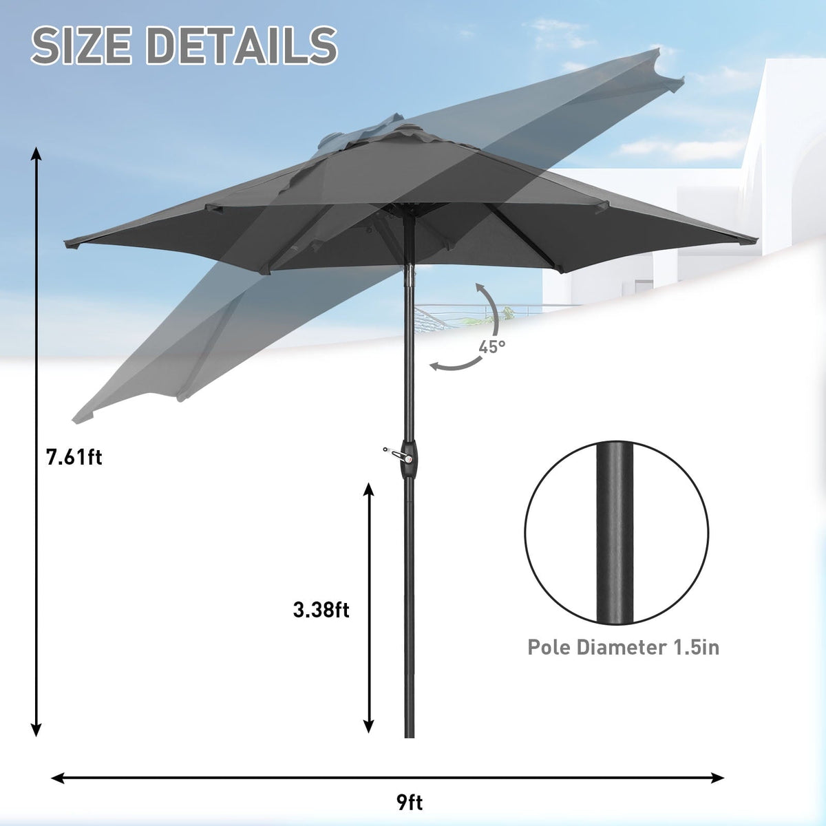 Ainfox 9ft  Patio Umbrella with Push Button Tilt and Crank, UV and Waterproof – Consulate X, view 9 of 27