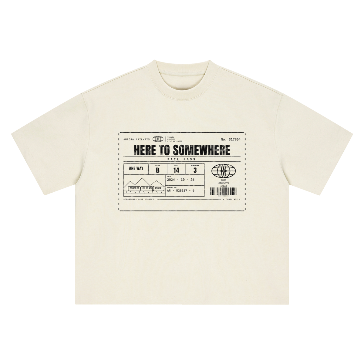 Here to Somewhere Rail Pass Heavyweight Tee - White – Consulate X, view 5 of 8