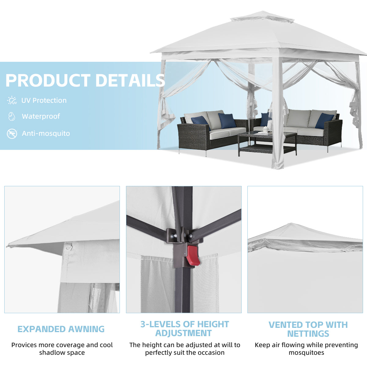 Ainfox 11ft x 11ft Heavy Duty Pop Up Gazebo Outdoor Canopy Shelter Instant Patio Gazebo Sun Shade Canopy Tent for Lawn Garden Backyard Deck – Consulate X, view 6 of 19