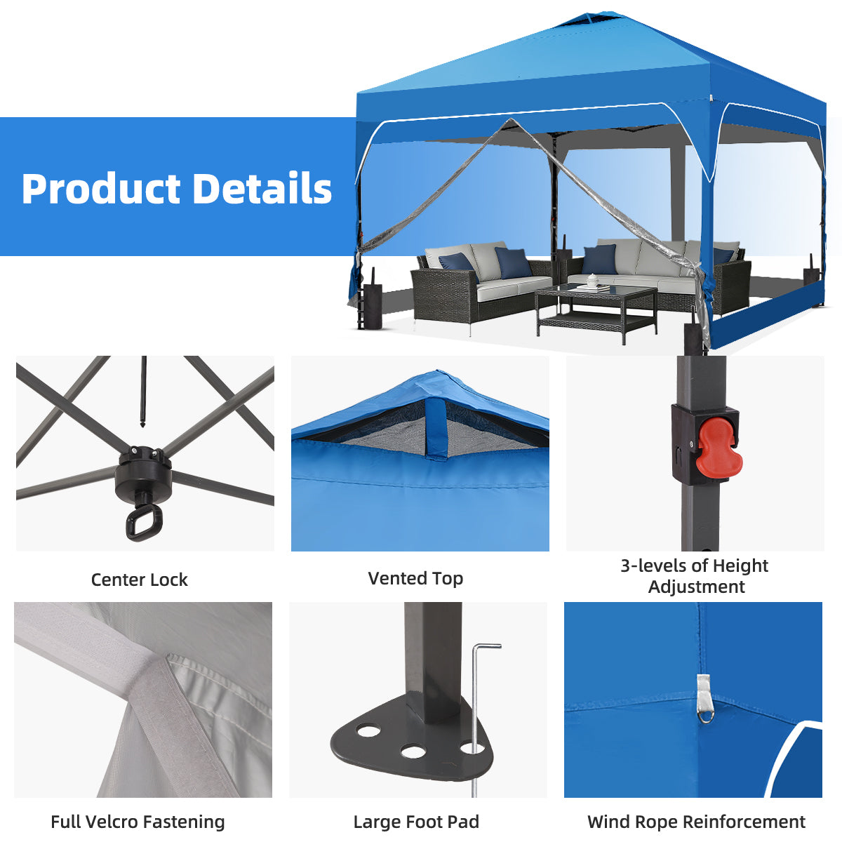 Ainfox 10ft x 10ft Pop Up Canopy Beach Tent with 4 Removable Clear PVC Sidewalls for Events, Parties, Camping – Consulate X, view 6 of 10