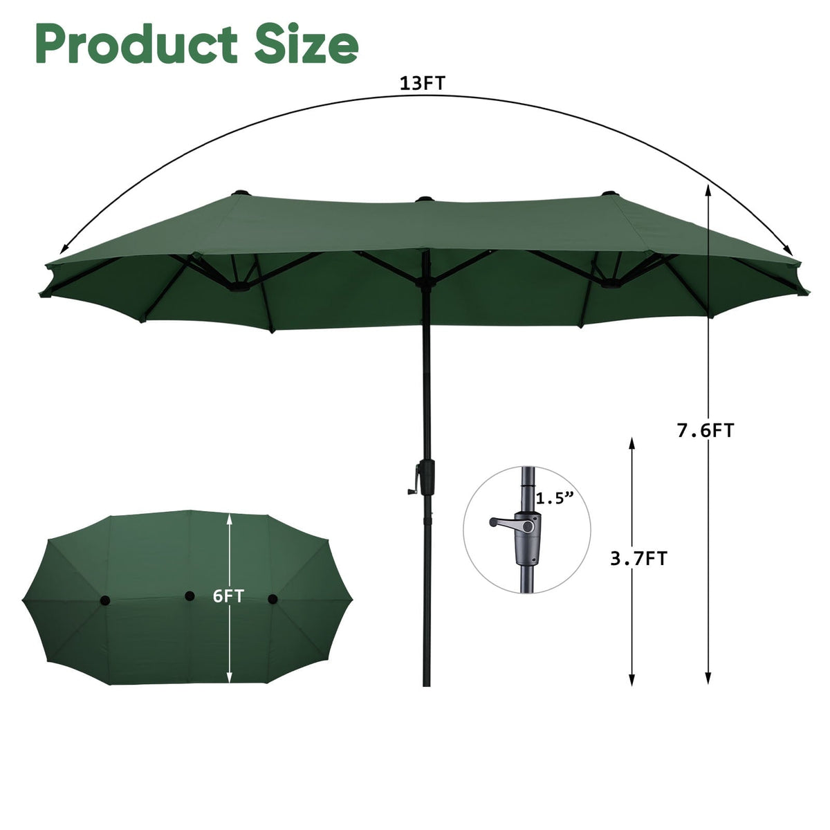 Ainfox 13ft Large Patio Umbrella, Outdoor Double-Sided Rectangle Market Heavy Duty Umbrellas without Base – Consulate X, view 4 of 24