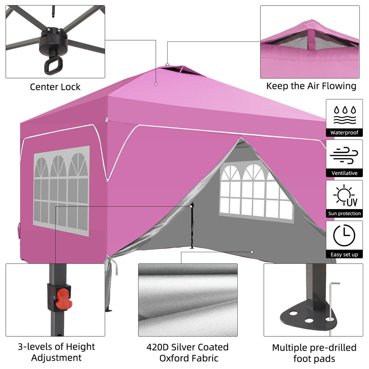 Ainfox 12ftx12ft Pop Up Canopy Tent with 4 Sidewalls One Push Tent Canopy with Wheeled Carry Bag, 8 Stakes and 4 Ropes – Consulate X, view 14 of 20