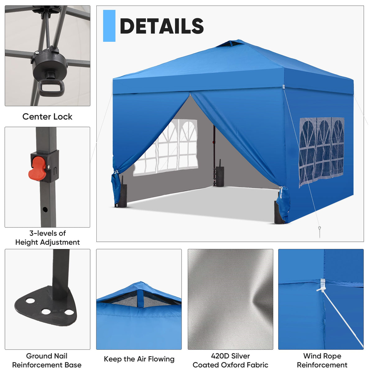 Ainfox 10x10 Pop up Canopy Tent with One Push Setup and Sidewalls,Instant Outdoor Shade Gazebos with Weighted Sandbags – Consulate X, view 9 of 10
