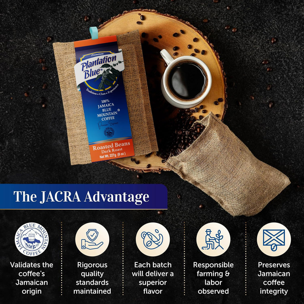Plantation Blue 100% Jamaica Blue Mountain Coffee — Dark Roast Whole Beans | 8oz | JACRA Certified – Consulate X, view 2 of 9