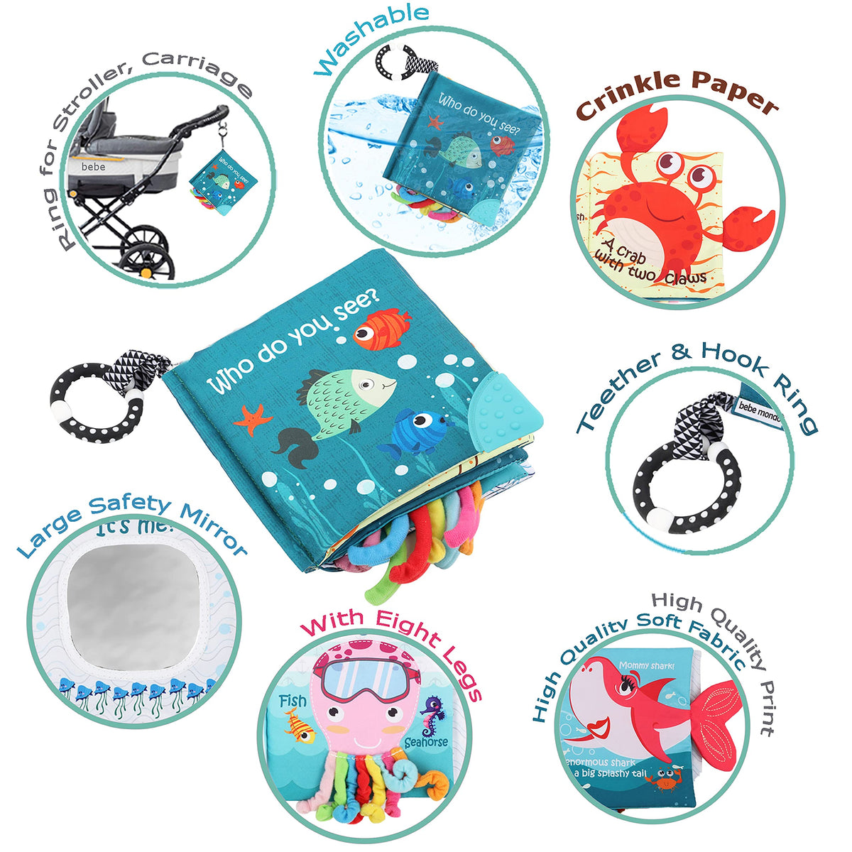 The Ocean Adventure Crinkle Baby Sensory Play Book with Teether Ring – Consulate X, view 4 of 13