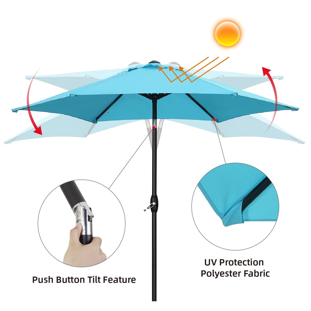 Ainfox 9ft  Patio Umbrella with Push Button Tilt and Crank, UV and Waterproof – Consulate X, view 7 of 27