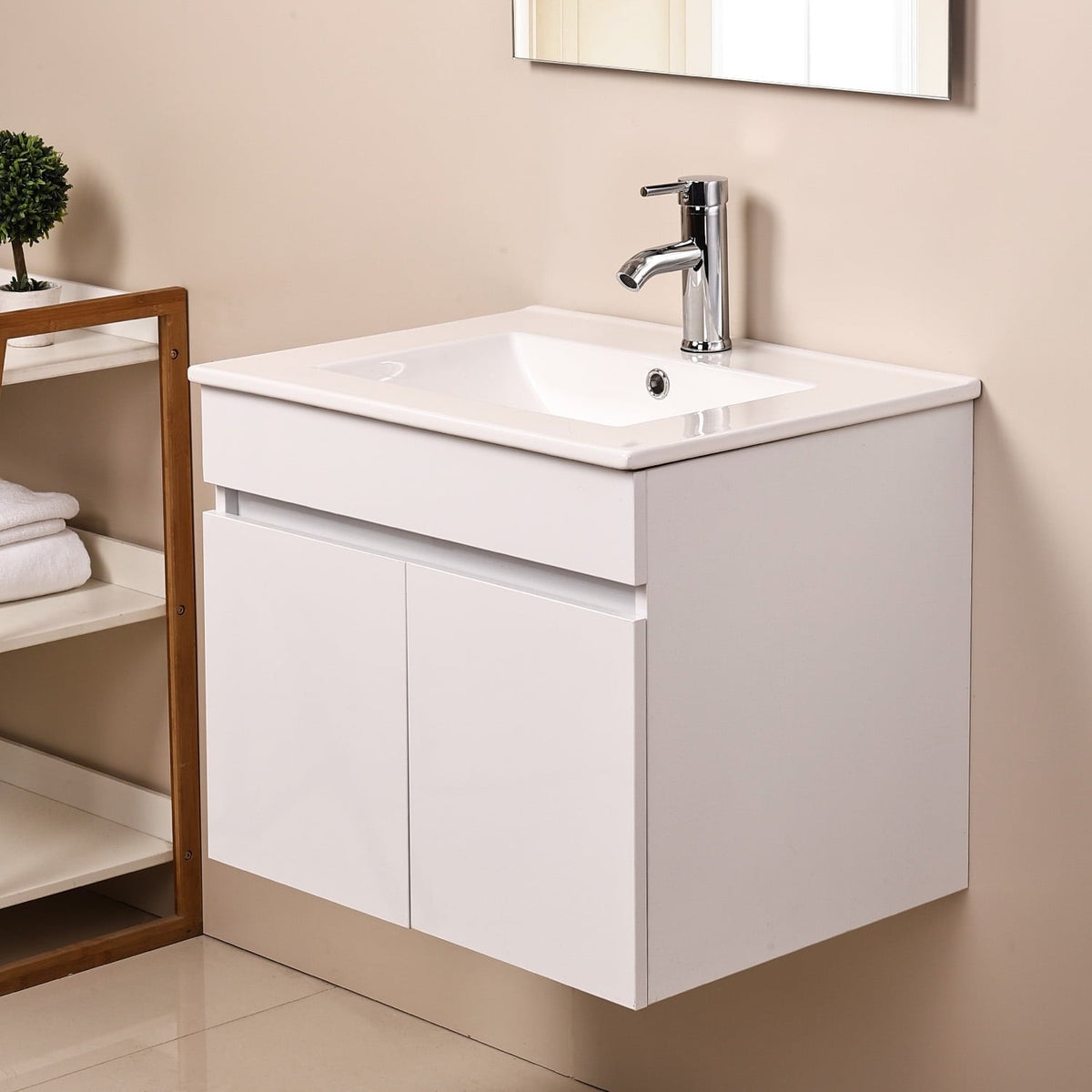 Ainfox Wall Mounted Bathroom Vanity with Ceramic Top and Sink, Storage Cabinet, Faucet Combo Set – Consulate X, view 1 of 10