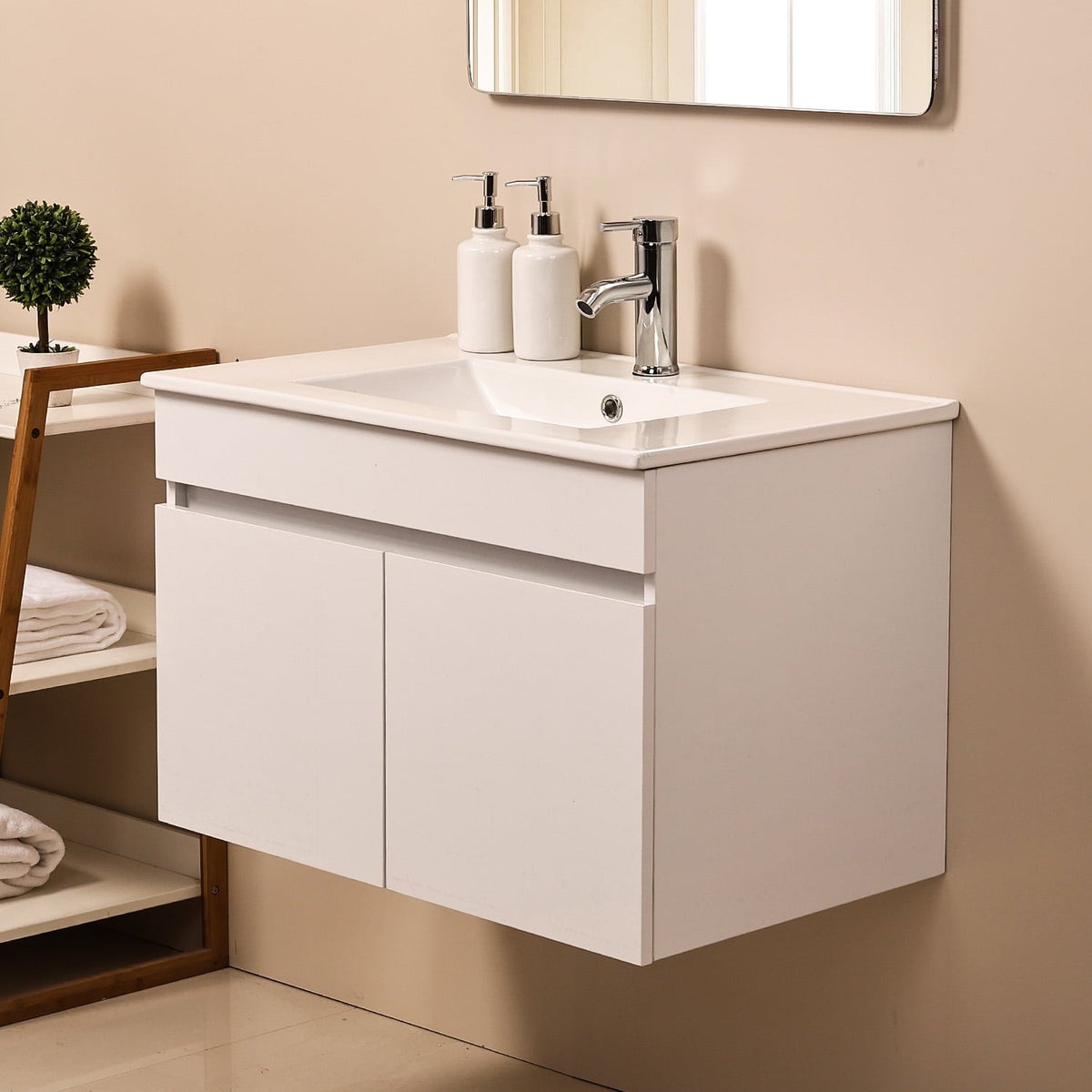 Ainfox Wall Mounted Bathroom Vanity with Ceramic Top and Sink, Storage Cabinet, Faucet Combo Set – Consulate X, view 2 of 10