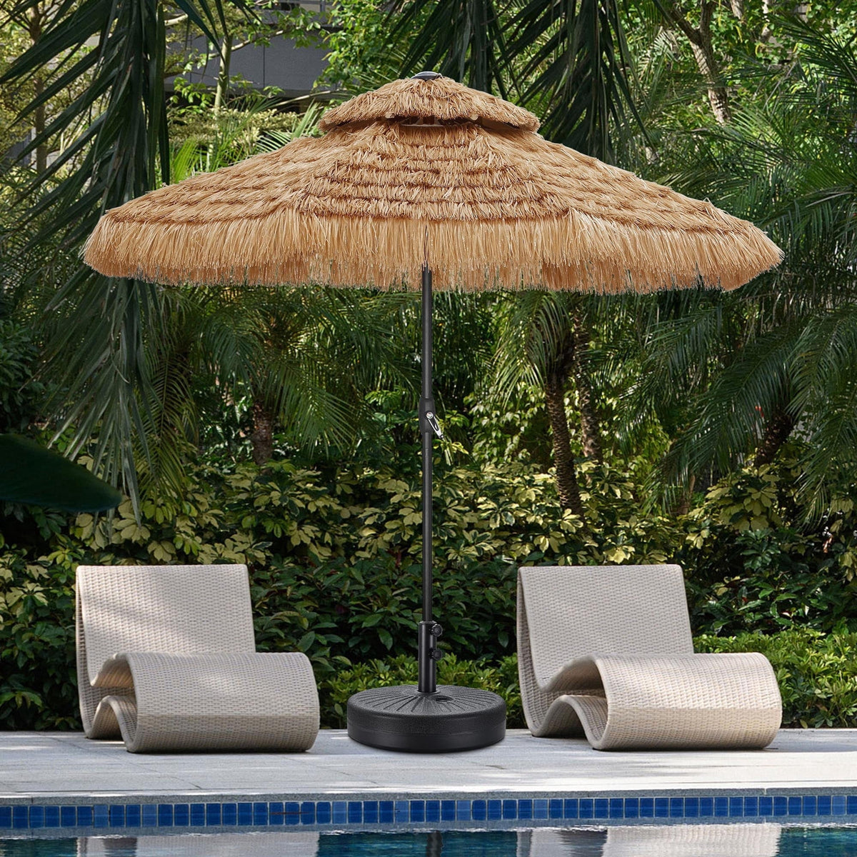 Ainfox 9ft Double Tiers Thatched Tiki Umbrella for Outdoor, Pool, Patio, Beach, Brown – Consulate X, view 1 of 7