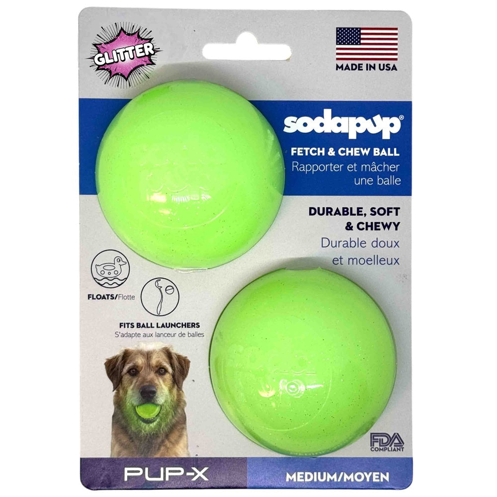 Green Glitter Ball 2-Pack Dog Toy | Soft PUP-X Rubber Floating Fetch Ball with Treat Dispenser | USA Made – Consulate X, view 1 of 8