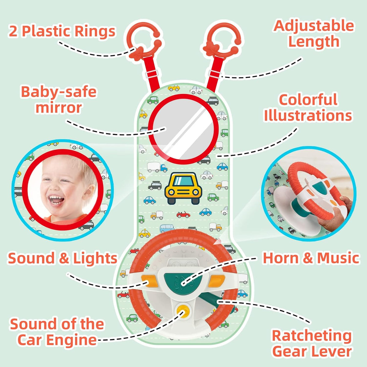 Little Driver Baby Car Seat Toy with Music & Mirror 6–12 Months – Consulate X, view 3 of 8