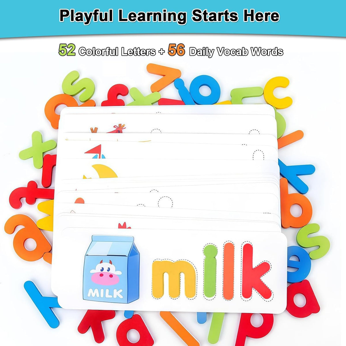 Little Spellers ABC Word Builder Wooden Letter Matching Game with 52 Wooden Letters 56 Word Cards for Kids Ages 3 to 6 – Consulate X, view 5 of 8