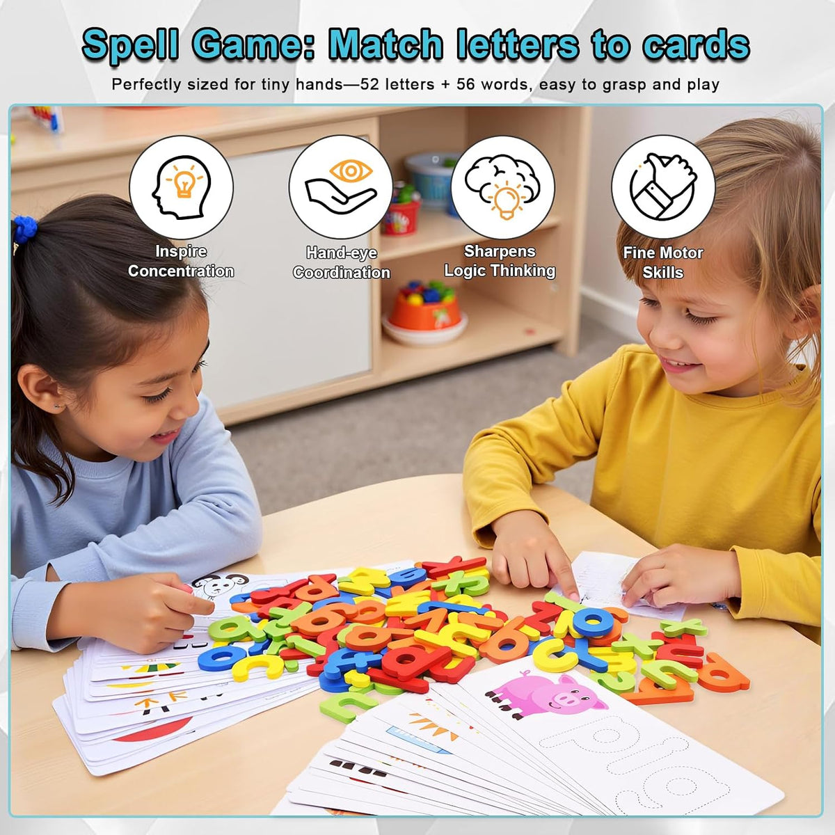Little Spellers ABC Word Builder Wooden Letter Matching Game with 52 Wooden Letters 56 Word Cards for Kids Ages 3 to 6 – Consulate X, view 6 of 8