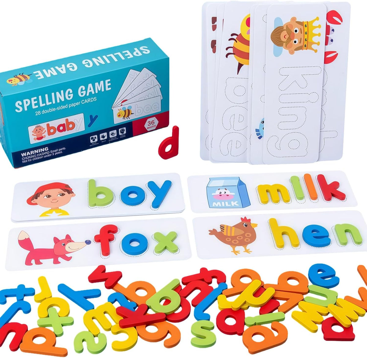 Little Spellers ABC Word Builder Wooden Letter Matching Game with 52 Wooden Letters 56 Word Cards for Kids Ages 3 to 6 – Consulate X, view 8 of 8