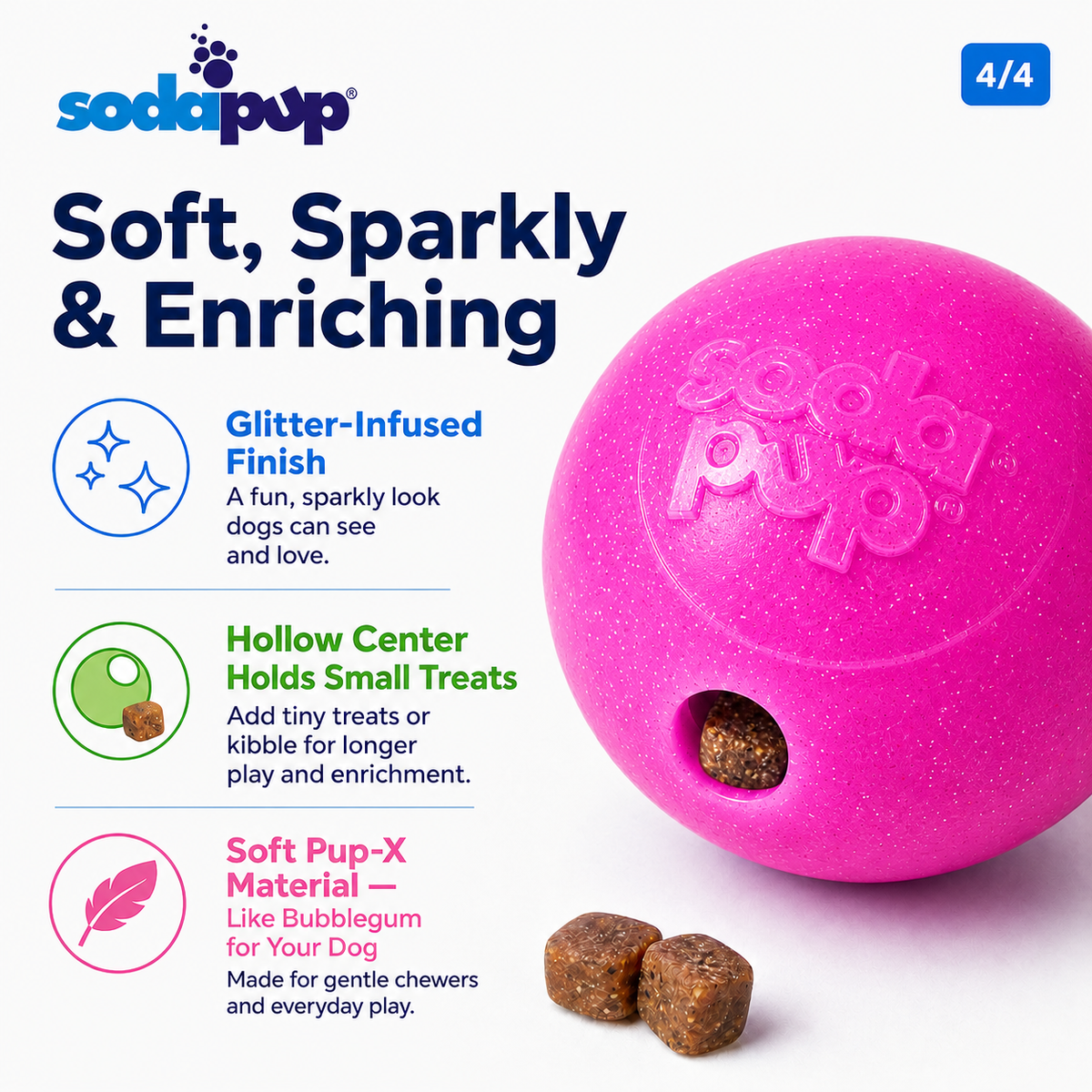 Glitter Ball  Dog Toy | Soft PUP-X Rubber Floating Fetch Ball with Treat Dispenser | USA Made – Consulate X, view 6 of 15