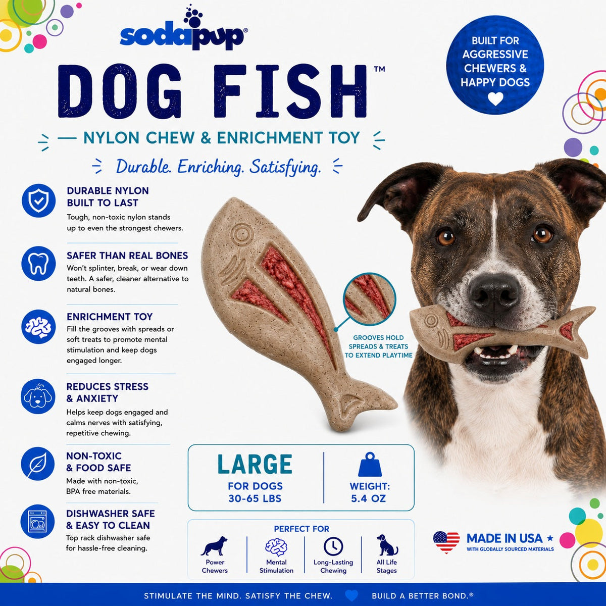 Dog Fish Nylon Dog Chew & Enrichment Toy | Ultra-Durable for Aggressive Chewers | SodaPup – Consulate X, view 3 of 8