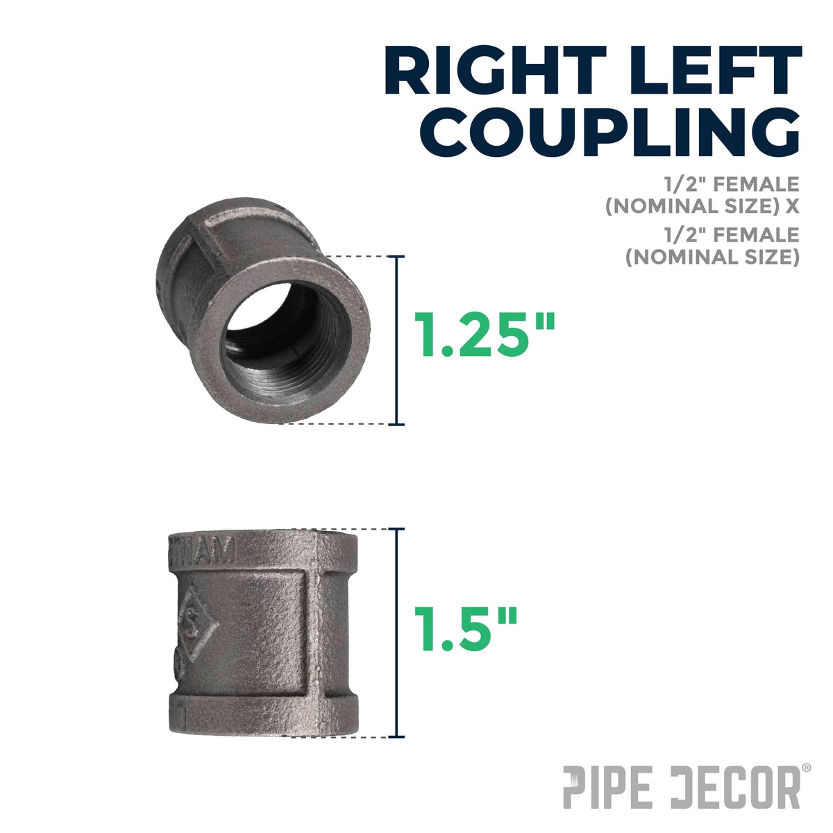1/2 in. Black Right Left Coupling – Consulate X, view 2 of 8